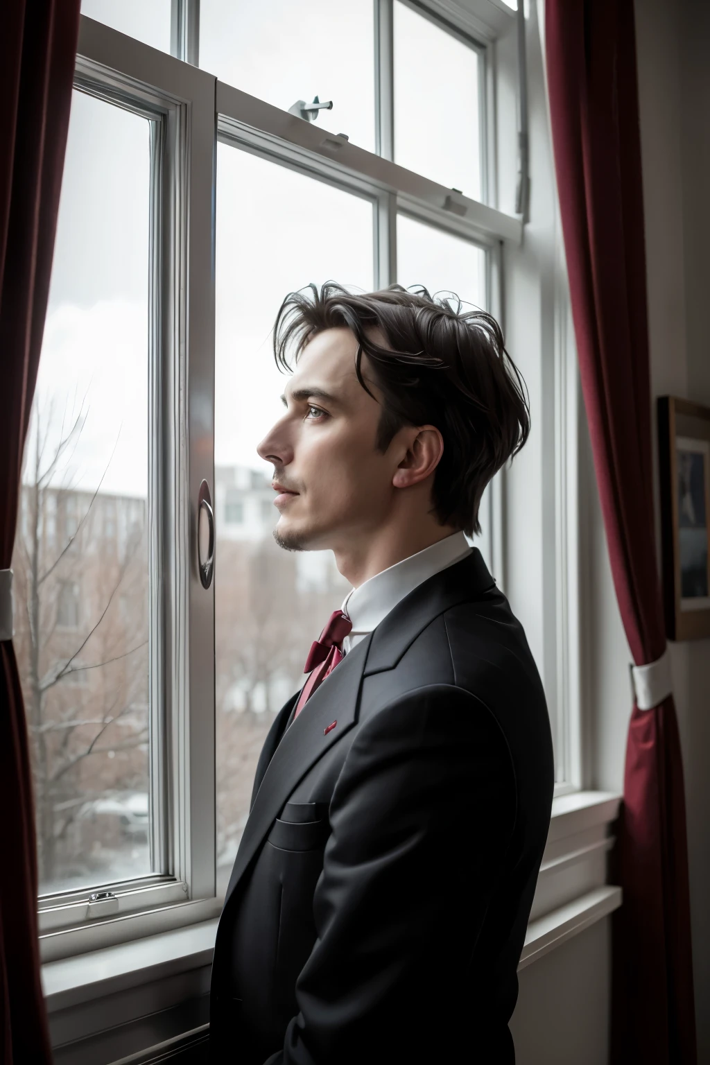 nikolas tesla reflecting in the window