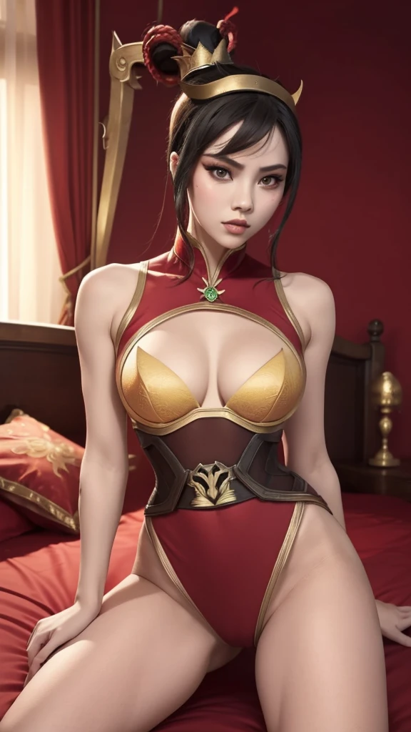 best qualityer, super detaill, work of art, ultra HD, 8K, 1 girl, focus on the girl, Firecracker Vayne, new, sexy e sensual, on the bed, showing off your thighs, emphasis on the thighs.