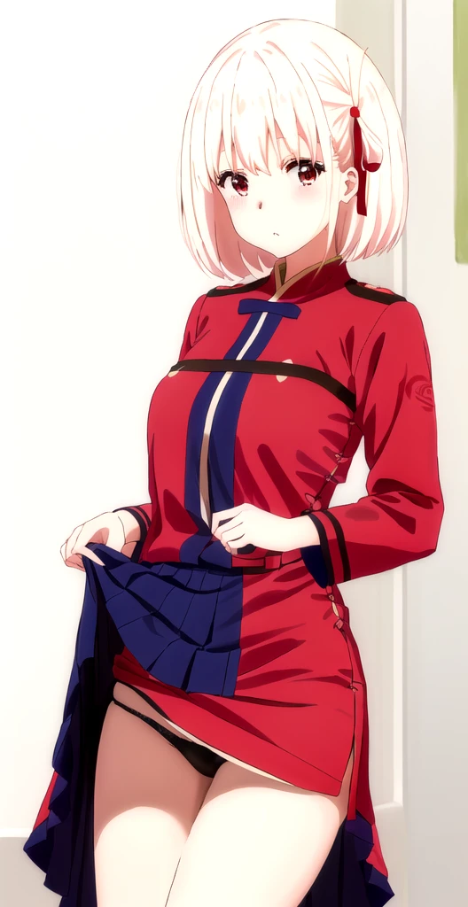 Showing panties、China dress姿のアニメの女の子, China dress、Lift up your skirt、Blushing、Showing panties、Pull up your skirt、Short Hair、Coffee shop、