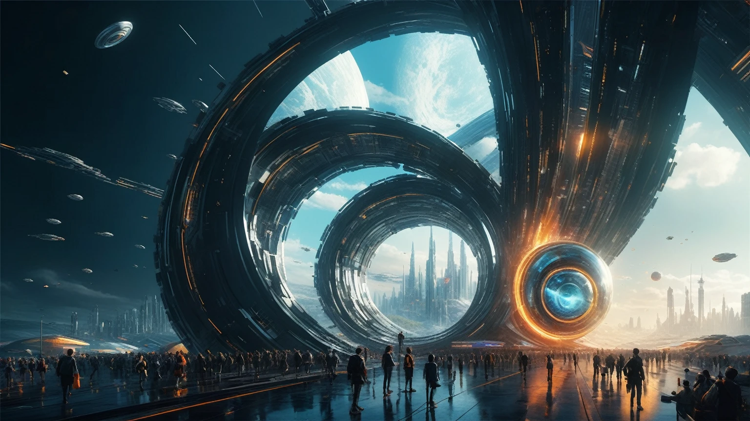 Brightly colored abstract aerial view image of a futuristic railway station with a spiral, a (((futuristic all-glass train))) passing by, epic beautiful space sci-fi, chaotic cinematic space rift, Greg Beeple, planets colliding, Beeple and Tim Hildebrandt, Beeple and Jean Giraud, end of the universe, (((giant abstract sculpture))), galaxy space sci-fi, ringworld, by Mike "Beeple" Winkelmann. Matrix style, (((Matrix cascading code))), (((a futuristic twin tower skyscraper with a unique twisted design))), (((OLED GUI interfaces in the building))), at night, (((((1girl, solo))))), photo realistic, (((((((large-breast:1.5 body, cleavage:1.4))))))), (((((off broken mini sling-shirt and black sling bra, extreamly short pleated miniskirt exposing panty))))), (((((running pose))))), (((((((matrix style black micro sunglasses))))))), ((((((((((aiming with a short gun)))))))))), (((((looking at camera))))), (((very low view))), (((((half-body thigh level medium shot))))), (((cinematic lighting))).