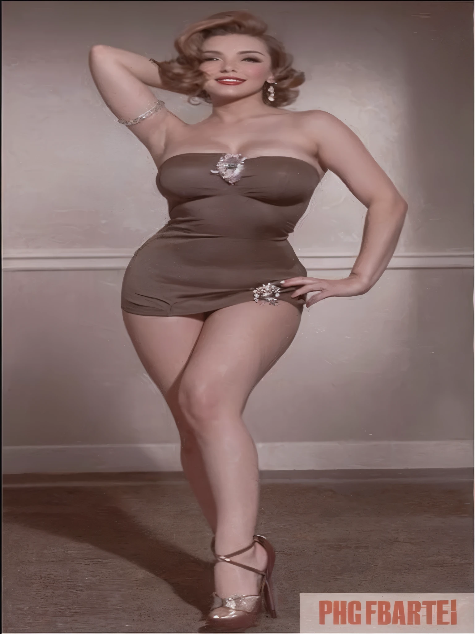 High definition, HD, best quality, pin up girl, pin up style, pose in front of camera, brown hair, Beauty smile,