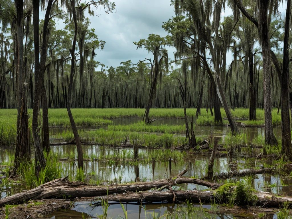 Swamp Dark Low Dead Tree Dead Trees Growing Near Water　Cloudy　Nobody is here