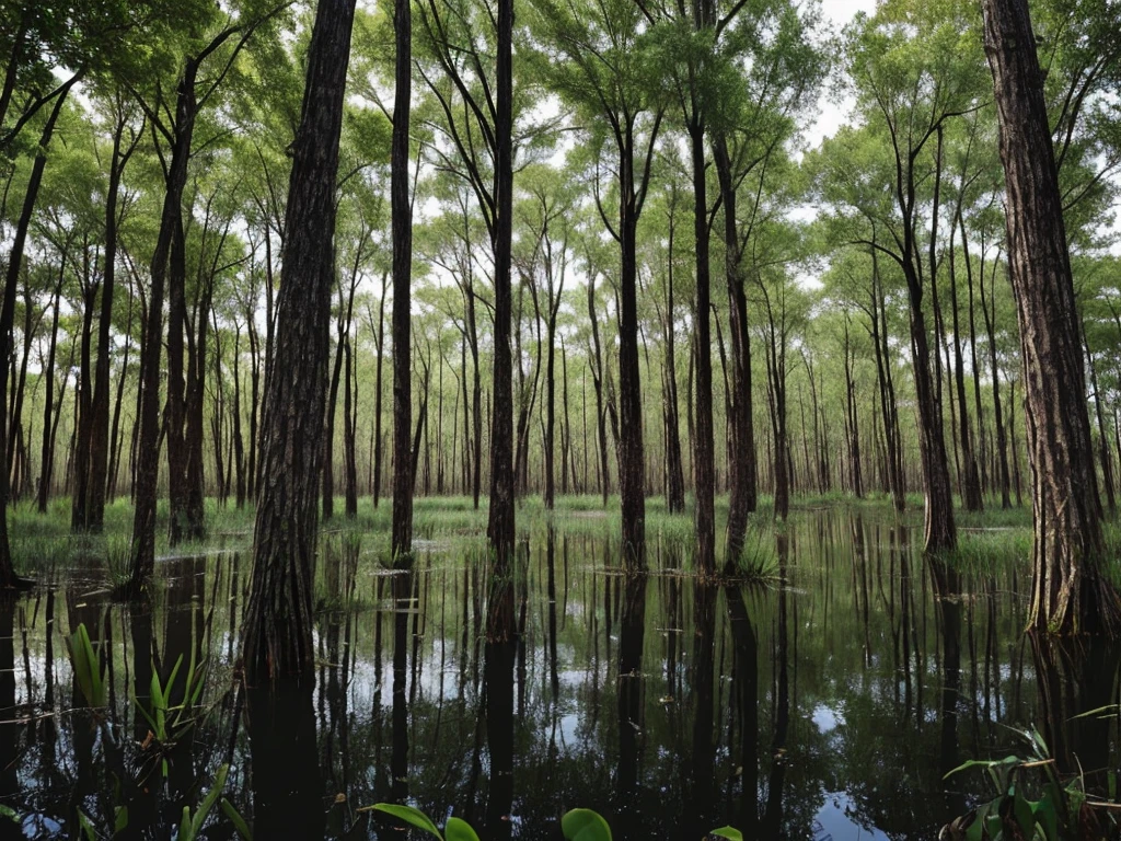 Swamp Dark Low Dead Tree Dead Trees Growing Near Water　Cloudy　Nobody is here
