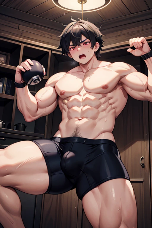 Muscular hairy Ash Ketchum from Pokémon hypnotized by a glowing pendulum swaying in front of their stubbled faces, flexing his biceps to expose hairy armpits in a locker room with other jocks also being hypnotized as they fall deeper into trance as stereotypical big dumb football jocks. Glowing red eyes. Muscle growth. Massive swollen crotch bulge. Hyper crotch bulge. Sweat. big biceps. Big triceps. Big s. Broad shoulders. Big meaty pecs. Hyper muscles. Glowing red eyes. Hyper crotch bulge. Massive bulging crotch. Dumber and dumber. Blank and vapid stare with open mouth in trance while saying in a monotone voice, "We must sweat. We will obey. A big dumb jock works out all day. I am a dumb jock.... I obey.... We are dumb jocks.... We obey.... Dumber and dumber.... Yes, Coach.... I'm your player, Coach. Whatever you say.... Dumb jocks must obey.... Flex, ... grow, ... and obey.... Huhuhuhuh.... We are big dumb jocks...." Slumped shoulders. Hypnosis. Brainwashing. Hypnotized. Brainwashed. Vapid. Dull. Dimwitted. Meathead. Musclehead. Bigger and dumber jock bro. Assimilation. Transformation into big dumb muscular jock bros. Slumped shoulders. Bulging glutes. Thick stubble. hairy armpits. thick muscular legs. Repeating triggers to be dumber and dumber each time he says them to think and focus only on growing muscle and being the perfect football jock. Dimwit. Dullard. Bro. Stupsclehead. Mass hypnosis. Entranced. Mindless. Brute. glowing pendulum. Bodybuilder. Huge muscles. Sweaty. Mouth open. panting. Entranced.