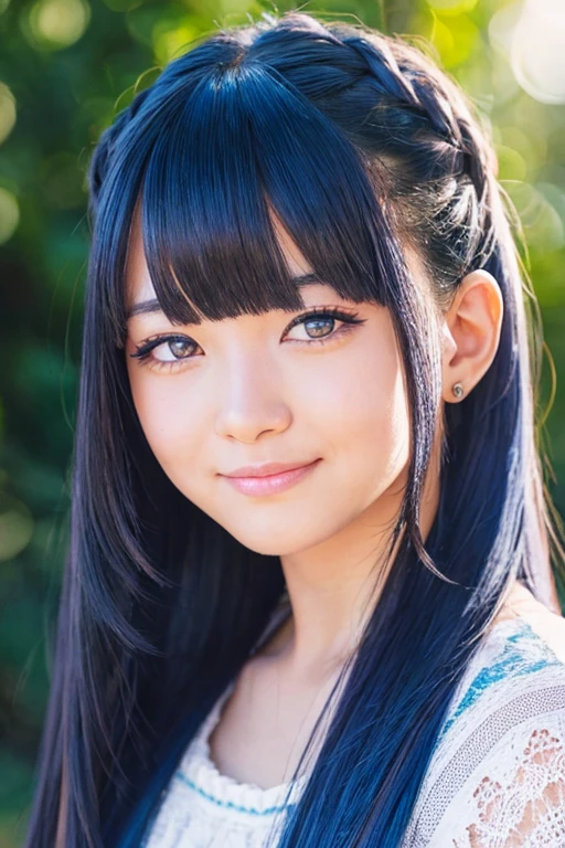 Black Hair、Hair Bob、wince、Round eyes、False eyelashes、A light smile、correct、Striped Hair、Brown Hair、Blue Hair、Dark blue hair、Gradient Hair、Asymmetrical hair、Hair behind the ear、Crossed bangs、Long Hair、とてもLong Hair、Hair up on one side、とんでもなくLong Hair、Barrette、sunglasses、Mole under the eye、Light blue eyes、Ring Eyes、Round eyes、makeup、Wicked Smile、A light smile、Surrealism、Drop Shadow、Anaglyph、Stereogram、Character portrait、Subjective、Atmospheric Perspective、Film Grain、Backlight、Overexposure、Lens flare、8K、Super detailed、最high quality、Super detailed、masterpiece、correct、Textured skin、high quality、最high quality、Awards、High resolution、16K, 髪のwince、A light smile、Redness in the ears、correct、odor、Character portrait、Subjective、Atmospheric Perspective、shine、360° View、Super detailed、最high quality、uhd、解剖学的にcorrect、masterpiece、Textured Skin、High resolution、最high quality、high detail、Long eyelashes、light blush、(makeup),とんでもなくLong Hair、streaked hair, blue hair, colored inner hair, curtained hair, hair bun, swept bangs, floating hair, expressive hair