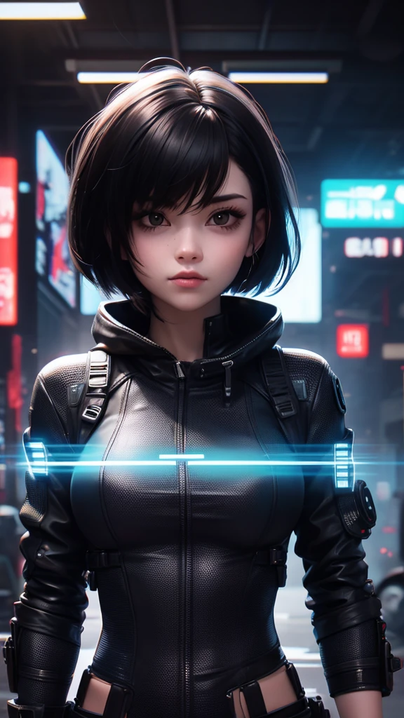 girl with short hair, cyberpunk style, best quality