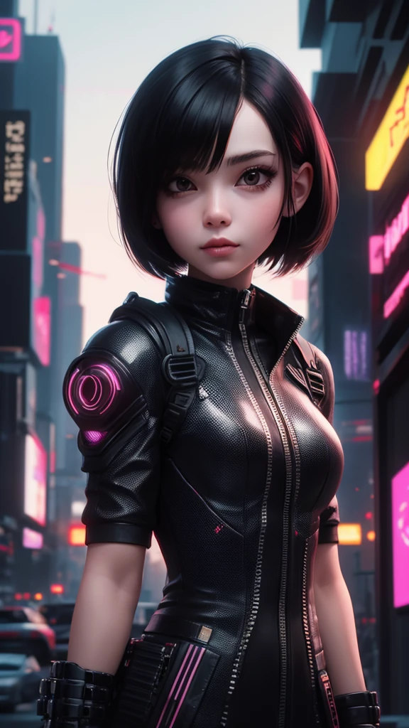 girl with short hair, cyberpunk style, best quality