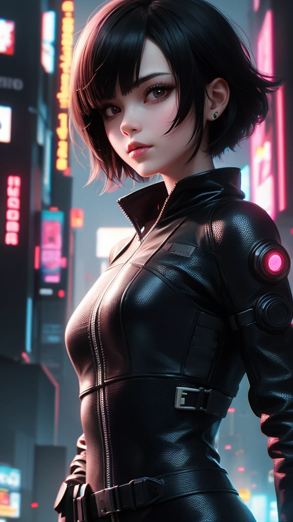 girl with short hair, cyberpunk style, best quality