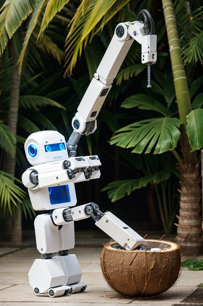 Robot using its arm to cut coconut