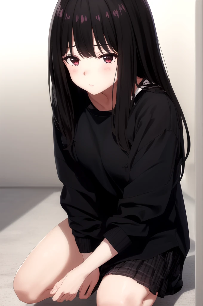 I can see the valley、、Black Hair、Leaning forward、On all fours、Blushing、、A look of contempt、