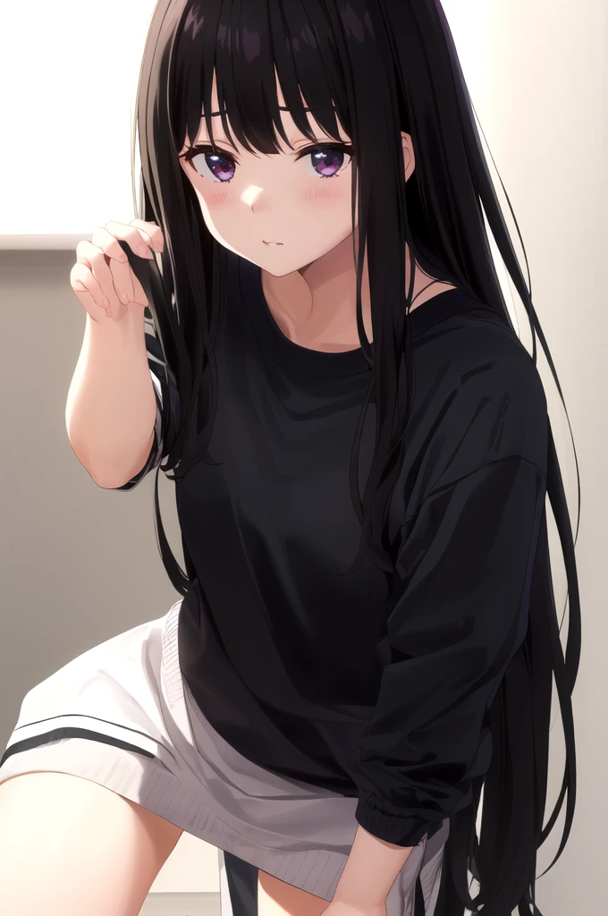 I can see the valley、、Black Hair、Leaning forward、On all fours、Blushing、、A look of contempt、