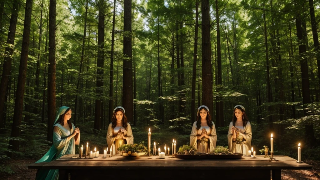 Summer solstice,Three goddesses in the forest,altar,mystery,alchemy