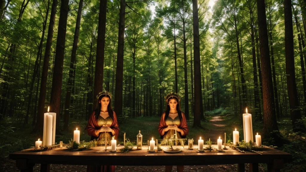 Summer solstice,Three goddesses in the forest,altar,mystery,alchemy