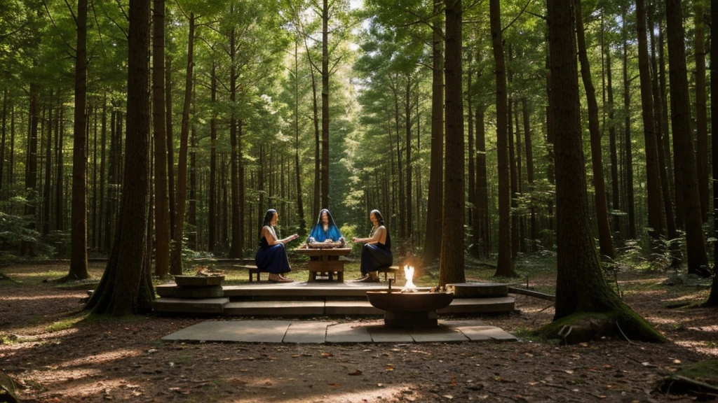Summer solstice，Three goddesses in the forest，altar，mystery，alchemy