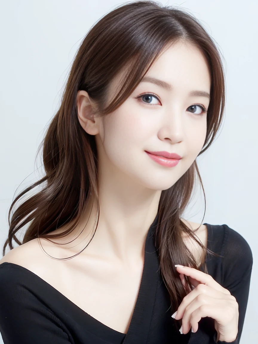 (Highest quality、Tabletop、8K、Best image quality、Award-winning works)、One beautiful woman、Beautiful and elegant long hair、Beautiful black hair、(alone:1.1)、(Perfect colorful V-neck long sleeve knit:1.4)、(The simplest black background:1.4)、とてもBig Breasts、Accentuate your body lines、Beautiful and exquisite、look at me、(Perfect Makeup:1.1)、Bright lipstick、Ultra-high definition beauty face、Ultra HD Hair、Ultra HD Shining Eyes、Ultra High Resolution Perfect Teeth、Super high quality glossy lip、Accurate anatomy、Very beautiful skin、Glowing skin in ultra-high resolution、An elegant upright posture when viewed from the front、(very bright and vivid:1.2)、(Slender body:1.2)、(Cleavage:1.1)、(Big Breasts:1.1)、Shiny, Bright lipstick、(Face close-up:1.2)、(58-year-old:1.4)、(Wrinkled adult face:1.5)、((Randomly oriented body))、West Shot、