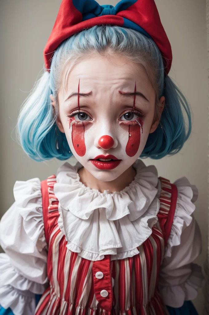 Girl dressed as a clown crying