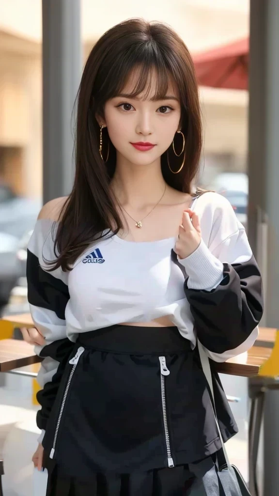 White Sweatshirt Clothes、Black mini skirt、White innerwear