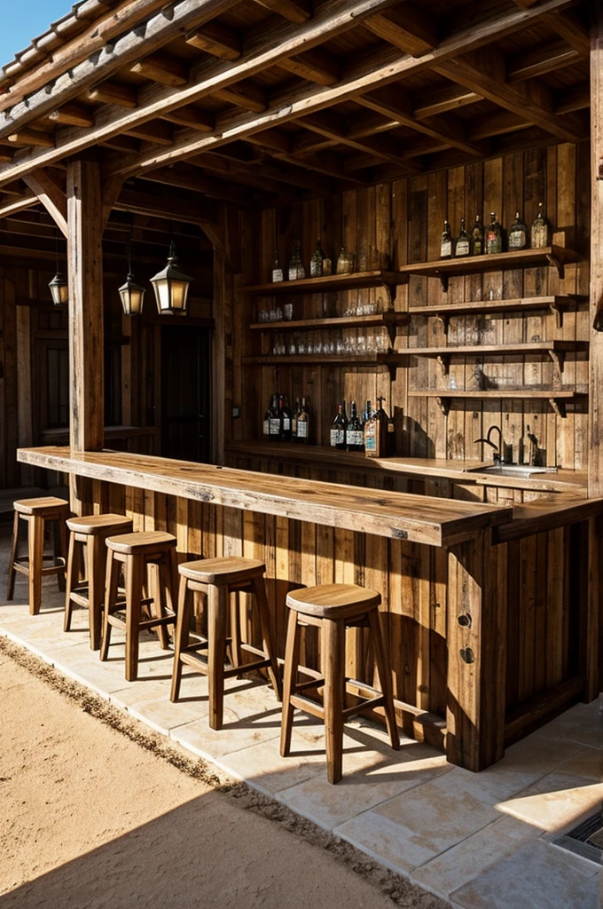 Design me a micheladas bar with rustic architecture 
