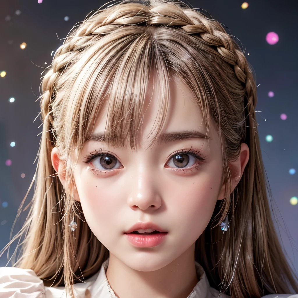 NSFW, 8k, High-level, absurd, masterpiece, best quality, primitive, very detailed CG, very detailed wallpaper, perfect lighting, Extremely detailed (((The personifying " Tamlin Tomita " as a Little Girl))), MysticSight, Tyndall effect, Tyndall scattering, Studio gray background with (many Dazzling RainbowColor particles BokeH:1.28), (RoundlyButts, ThighGap), (Exposed:0.4), (Assfocus with looking ahead), BREAK (NOGIZAKA face variations) Extremely Detailed very KAWAII face variations, perfect anatomy, Childish, captivating gaze, elaborate detailed Eyes with (sparkling highlights:1.28), long eyelashes、Glossy RED Lips with beautiful details, Coquettish tongue, Rosy cheeks, Radiant PearlSkin with clear transparency . { (Dynamic LifeLike expressions:1.4) | :d) }, (large eyes:-1) .