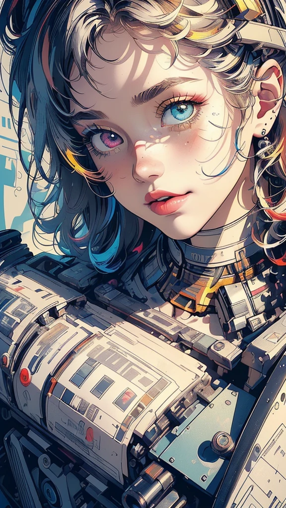 (((masterpiece, highest quality))),(((solo:1.2))),(((1girl:1.2))),32k wallpaper, very detailed,(((((portfolio))))),(((((Close-up))))),(((((bust up))))),((((more various angle)))),(((highlight))),((((heterochromia)))),(((complete. detailed face))),((((Extremely talented)))),(((((most complicated machine))))),(((genius mechanic))),((Overall colorfully)),(((cyborg))),(((text))),(((typography))),(((sentence))),(((Label)))
