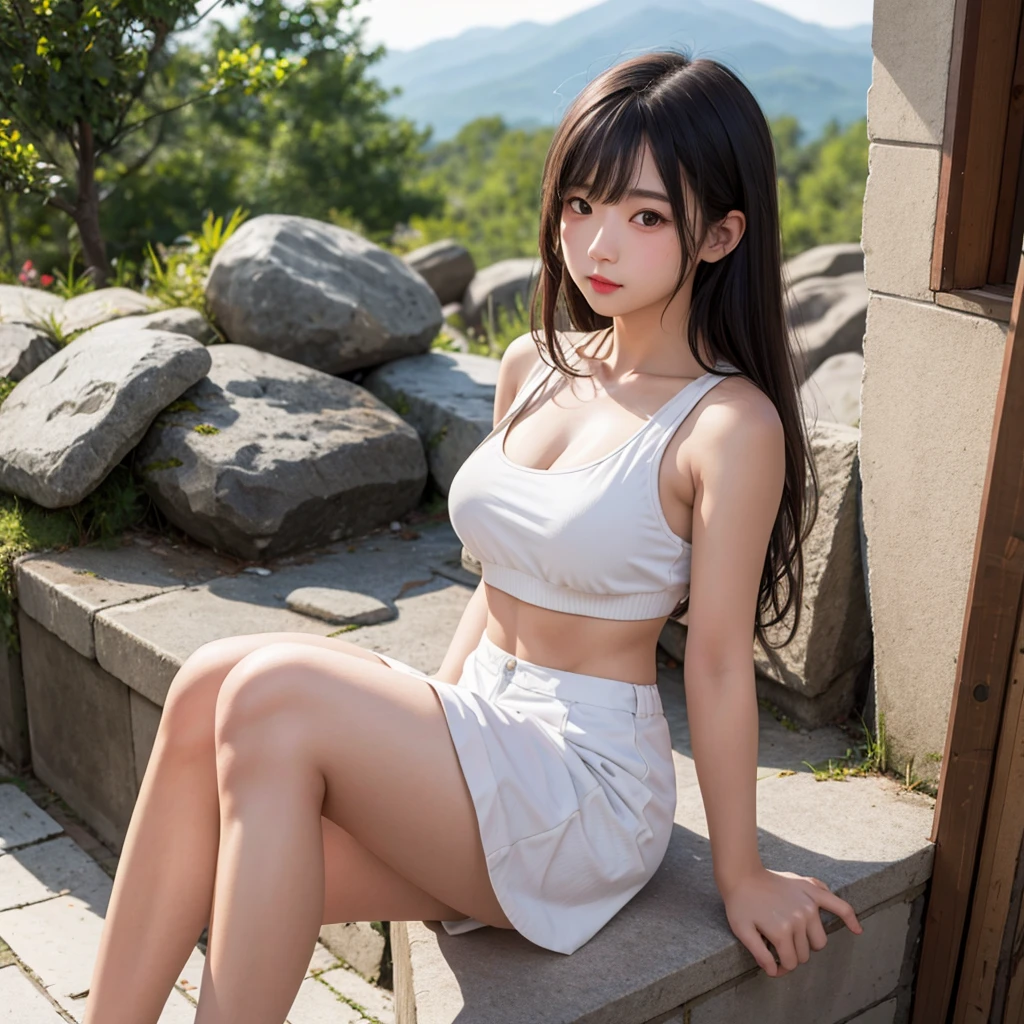 solo、1girl、full-body portraits、sleeveless、White-colored skin,Large Breasts,