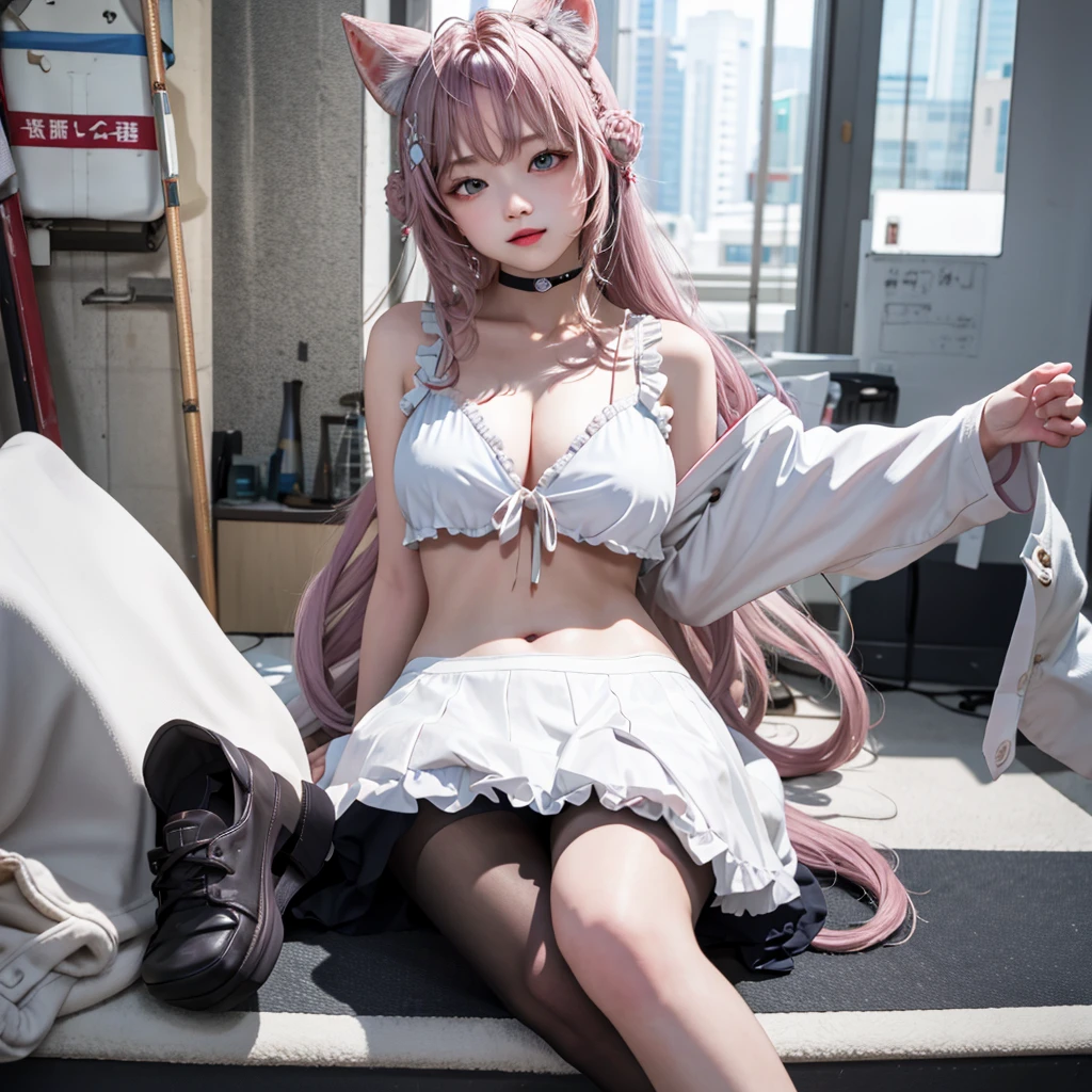solo、1girl、full-body portraits、sleeveless、White-colored skin,Large Breasts,