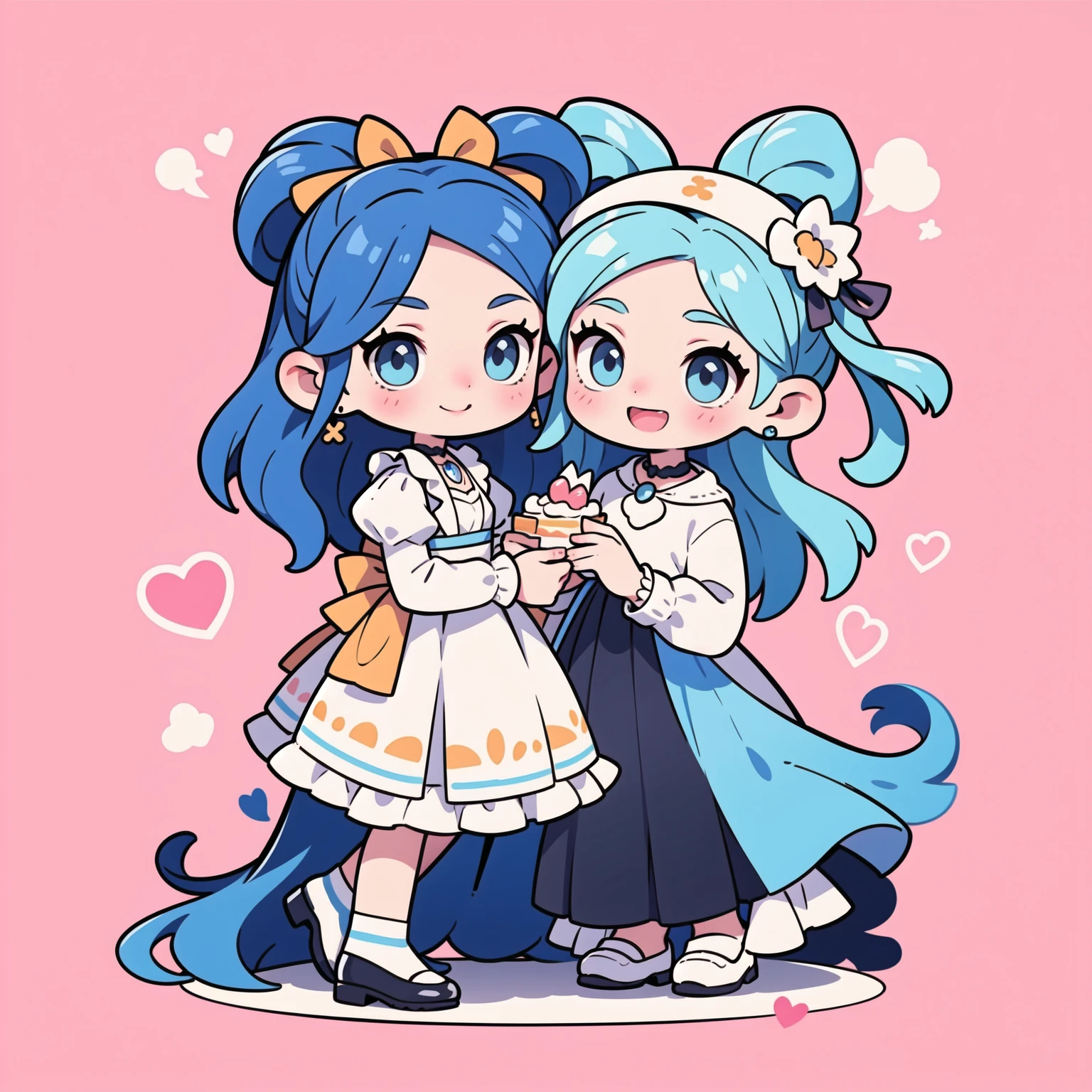 First place girl, best quality, masterpiece, Ultra-high resolution, 8K, (skirt,Small leather shoes) , soft line art, Digital enhancement, Girl comic style, Girls comics core,, soft drawing, ((Beautiful long blue hair,Clear eyes)), (Bangs)), ((dress)),(cute),(Laughing happily)(Birthday cake in hand),(Ribbon background),Ultra-detailed digital animation art, The face is clearly depicted, Clear facial features, Comic style, Top quality colors, You can see the angle of the feet, Pretty and beautiful: 1.5, high quality:1.3
