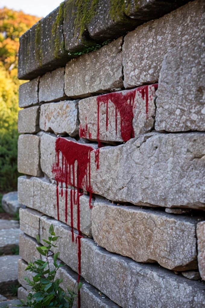 number 7 on stone wall drawn with blood