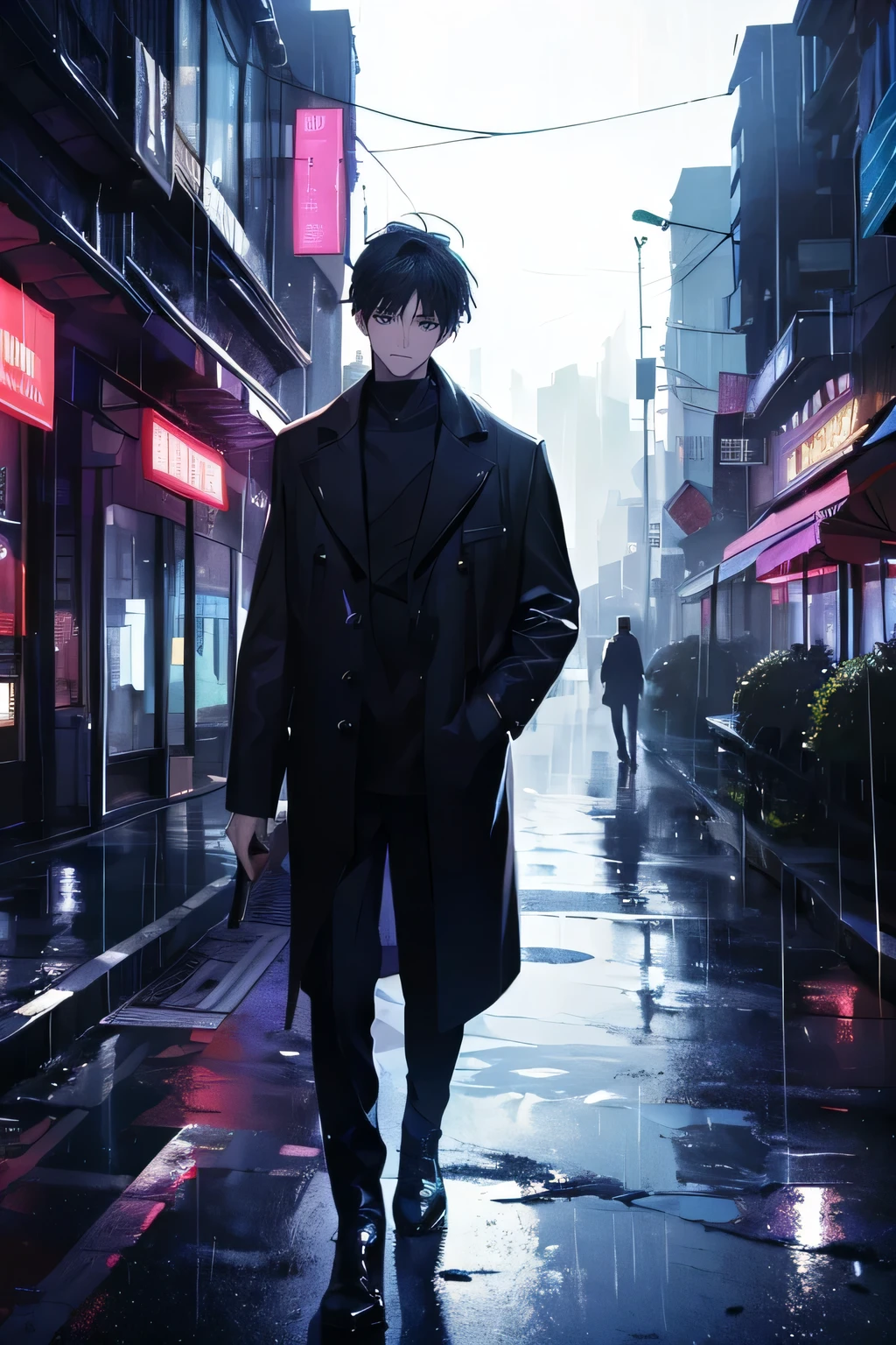 1boy,solo,cool,rainy,wet