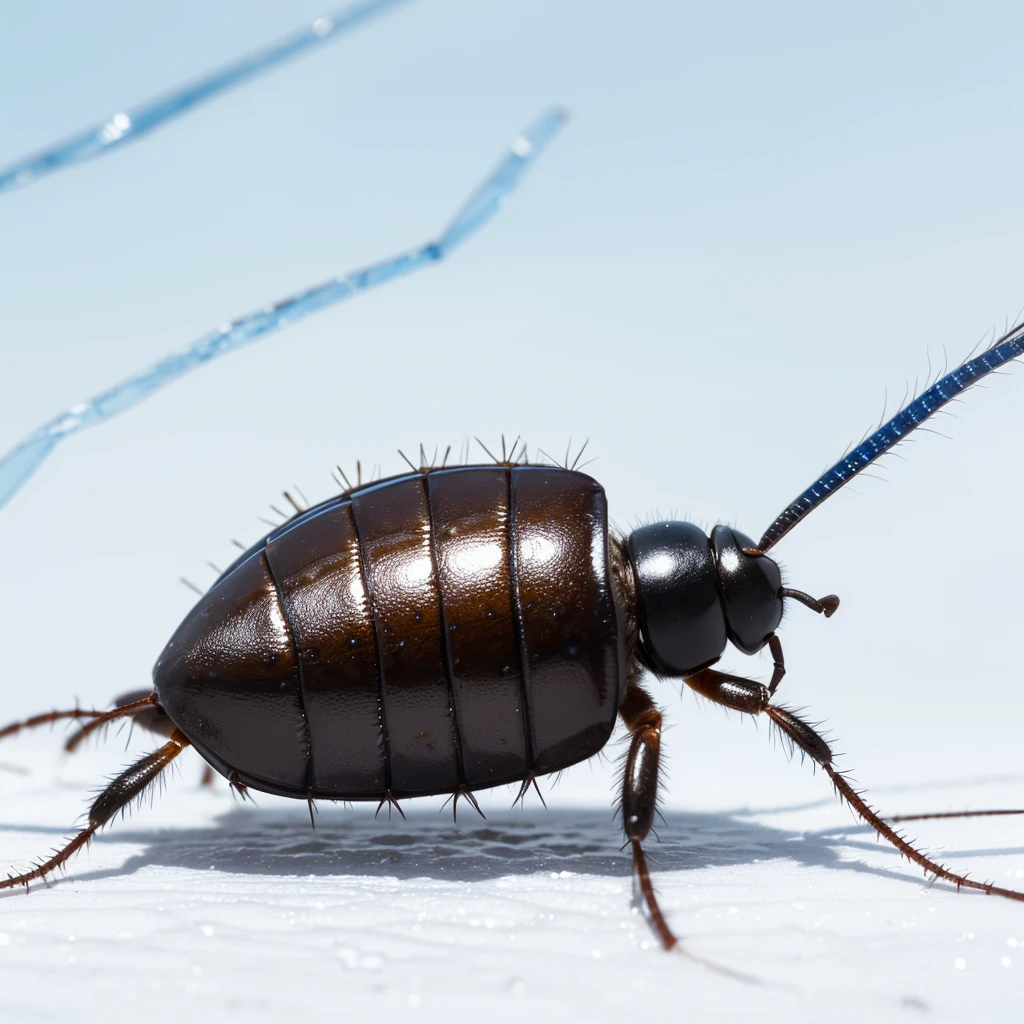 Small Animaly, generate cockroach mixed with ice, has blue stripes on his skin, white eyes, Grassroots, no background