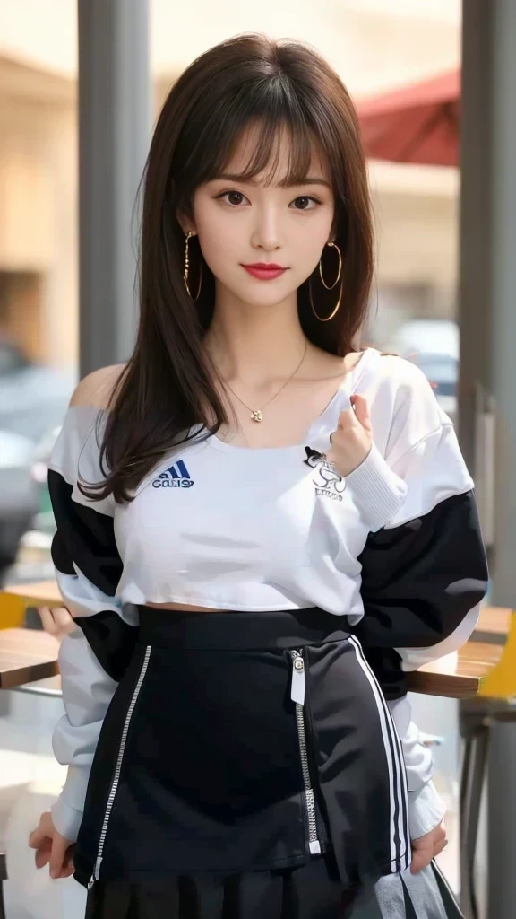 White Sweatshirt Clothes、Black mini skirt、White innerwear