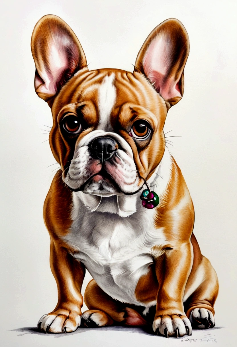 Cute French Bulldog, White Background, Stylized, The kids&#39;Drawings