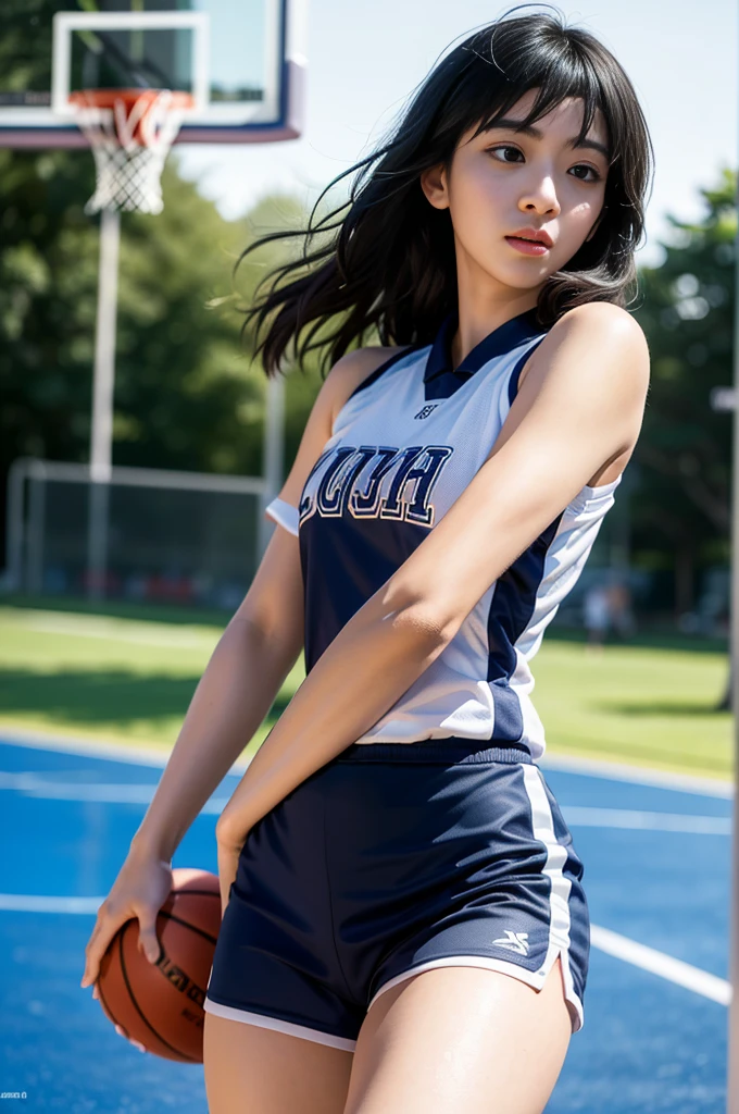 (8k, best quality, masterpiece:1.2), (realistic, photo-realistic:1.37), ultra-detailed,best quality, ultra high res, professional lighting, photon mapping, radiosity, physically-based rendering, cinematic lighting, basketball court,depth of field, sharp focus,sunbeam, good composition,(bokeh:1.2) 1girl,solo,(full body), (closed mouth),beautiful detailed eyes, pose, narrow waist,basketball uniform, black hair,messy hair,long hair floating in wind,(ulzzang-6500:1.2)
mix4, hiqcgbody