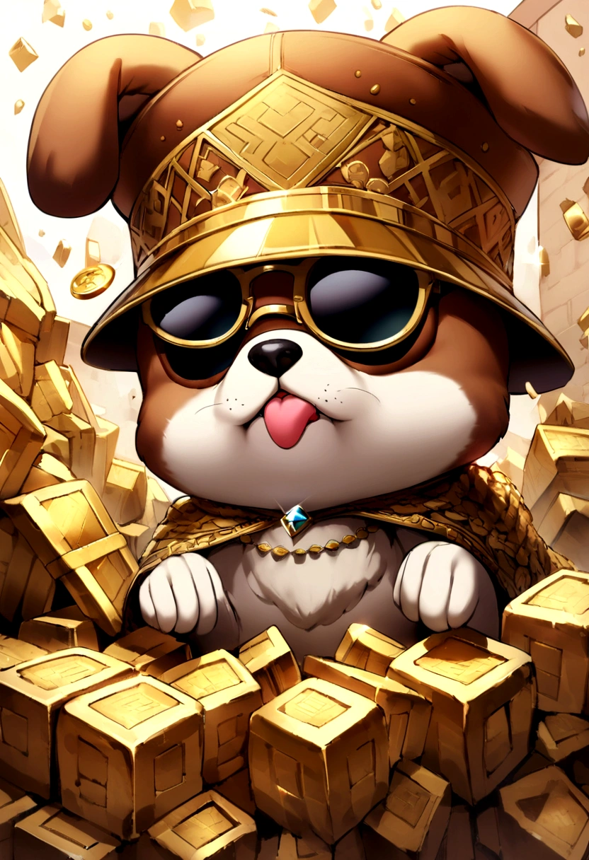 Cute puppy、Bitcoin、Cryptocurrency、rich、sunglasses、hat、hatのロゴに「D」It says in large letters:、Dynamic Jumps、Real、photograph、8K、cigar(((Too big diamond 1：9)))、Riding on a big diamond、Gold bars covering the entire wall、Jewels overflowing from a treasure chest(((D mark)))