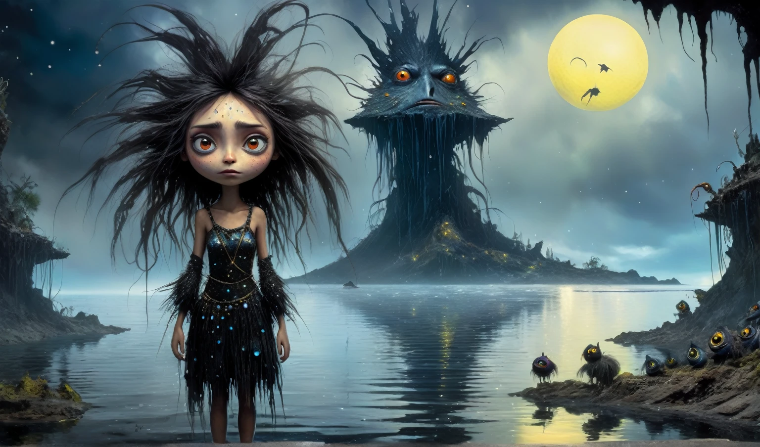 Chalcopyrite goddess of nature,moana,golden black make up,longhair,folk dress,freckles,pretty face,eyebrow up,full body shot,ominous landscape,glate gray atmosphere,Simon Stalenhag,Nicola Samori,Wangechi Mutu,prime colors,Lisa Frank, ,urban,extremely detailed, [night landscape],masterpiece,intricate details,faded,eyes extremely detailed, high detailed eyes,16k resolution,RAW, Nikon Z9,city on background,chinesse,pixie,sea,RAW,Retina,full body length,Obsidian Nightcrawler,ominous landscape, niobium Obsidian atmosphere,dangerous atmosphere,intricate details,realistic humid skin,extremely intricate details,Epic Realistic, cinematic style,anatomically correct,faded,eyes extremely detailed, high detailed eyes,UHD,Retina,HDR,CinematicTechnicolor,natural skin textures, hyper realism, hyper detailed,High contrast,Realism,Ultra Detailed,irina yermolova,close full body shot, masterpiece,faded,8k resolution,RAW, Nikon Z9,MIk Kil Cenote of Yucatan of Mexico,belly,pixar movie still, pixar movie screenshot, frame from pixar movie, animated movie still, still from the pixar movie, still from a pixar movie, disney pixar movie still, pixar movie scene, still from pixar movie, still from a 2001 pixar movie, pixar render, animated film still,HBO