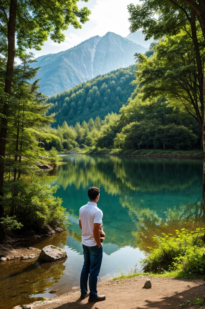 Nature with lake an man standing hd
