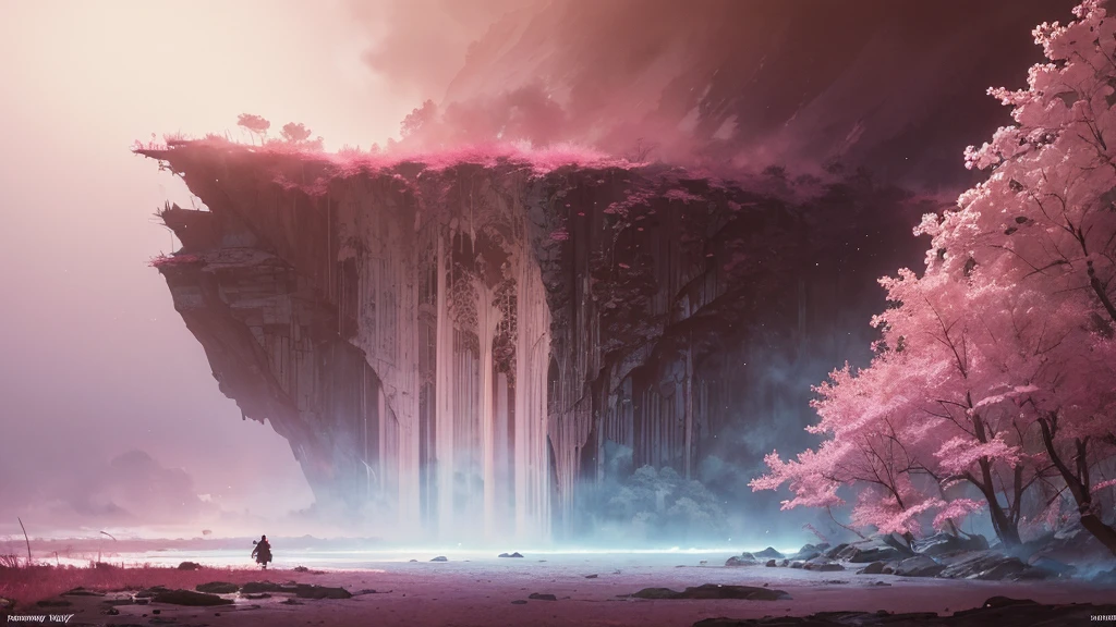 32k, Masterpiece, Highest quality, One girl, Detailed eyes, flower,Sandersonia, Pink and brown style,A dreamy, romantic piece,Pale pink, Mysterious Leaves,A playful arrangement,Fantasy,High Contrast,Ink strokes,explosion,Exposure, Impression of pink and brown tones,Abstract,((Watercolours by John Berkey and Jeremy Mann )) Brush strokes,Negative Space, Tyndall effect,