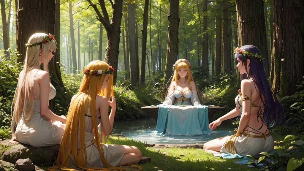 Summer solstice，Three goddesses in the forest，Back，altar，mystery，alchemy