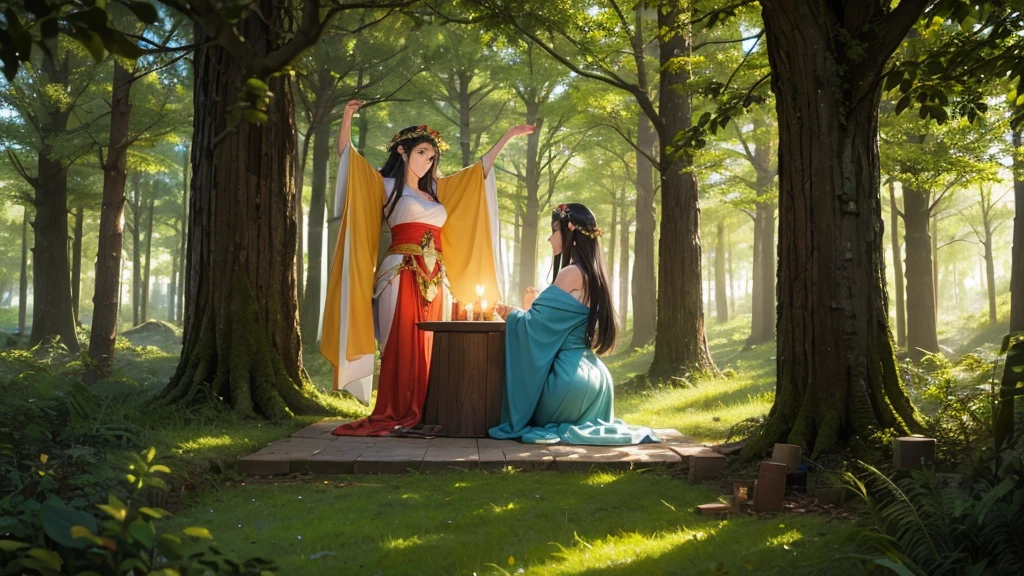 Summer solstice,Three goddesses in the forest,Back,altar,mystery,alchemy