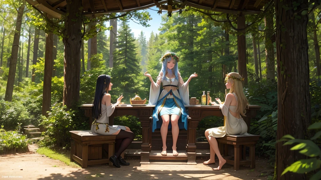 Summer solstice,Three goddesses in the forest,Back,altar,mystery,alchemy
