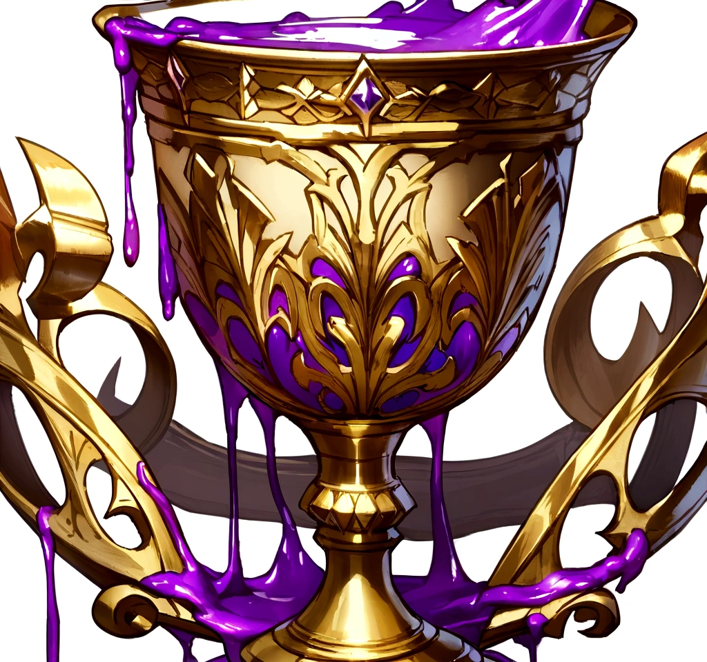 fantasy medieval gold, purple liquid, no background no character full cup make the cup kinda sea through liquid inside the cup no splash make it look more like a chalice