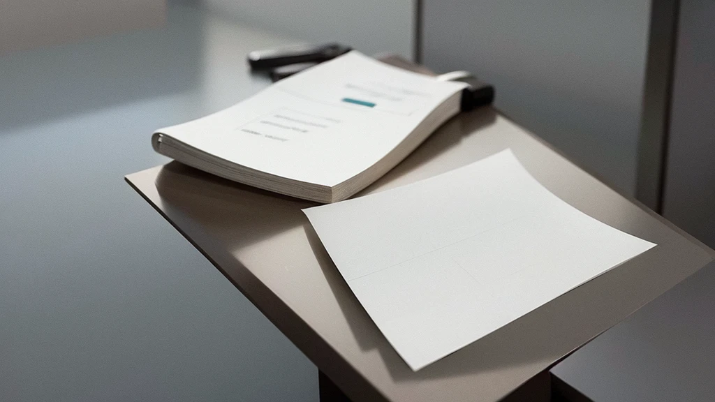 a desk with two test papers, pencil on papers, office, minimalist, clean, simple, high detail, 8k, photorealistic