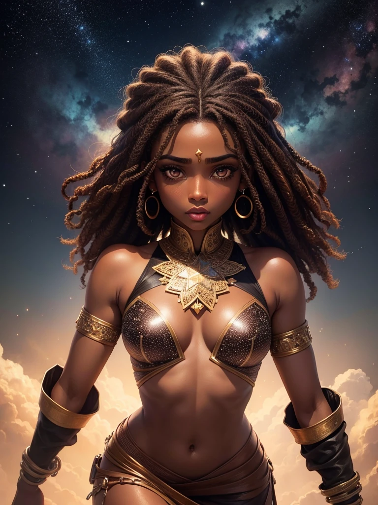Animated brown-skinned woman with starry eyes