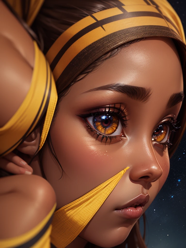 Animated brown-skinned woman with starry eyes