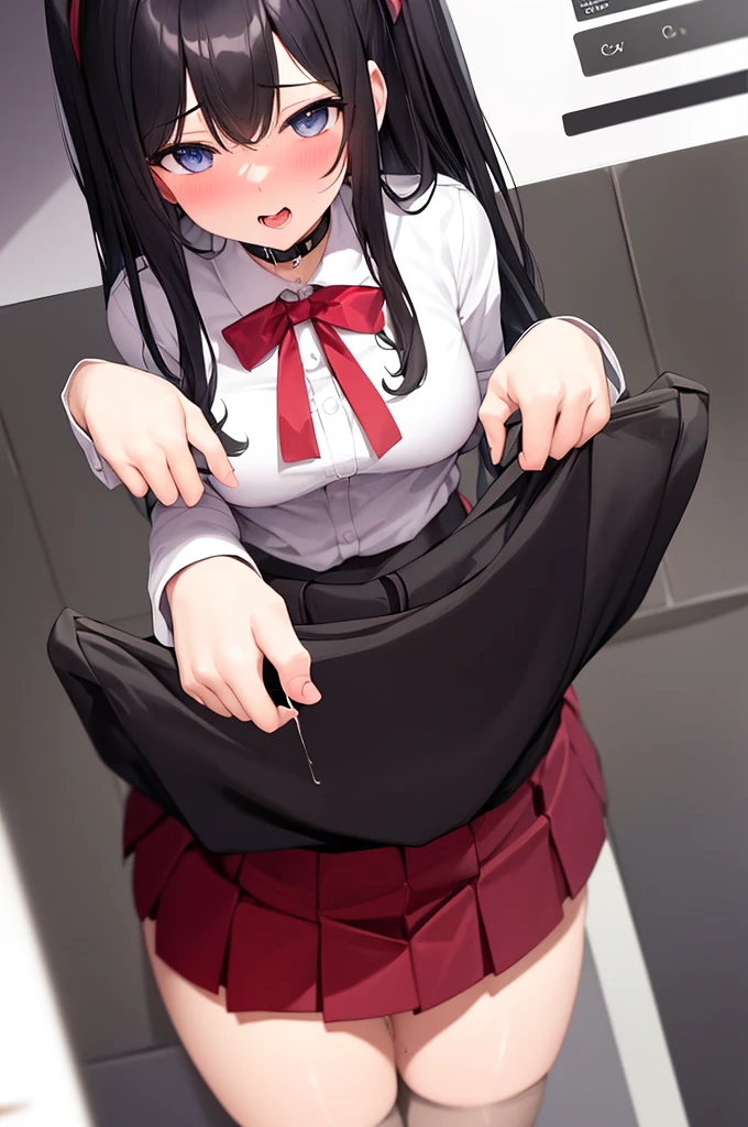 masterpiece, best quality, illustration, 8k cg wallpaper, beautiful secretary, pet red collar, suit, business shirt, lying, on back and hips on the desk with girls pictures on it of office, nsfw, POV, (intense sex of missionary), bare vaginal penis from tight skirt, pojecile cum in pussy, (gasp ecstasy, intense orgasm:1.2), pussy juice, trembling, cowboy shot, perfect anatomy, viewer is standing in front of the desk,