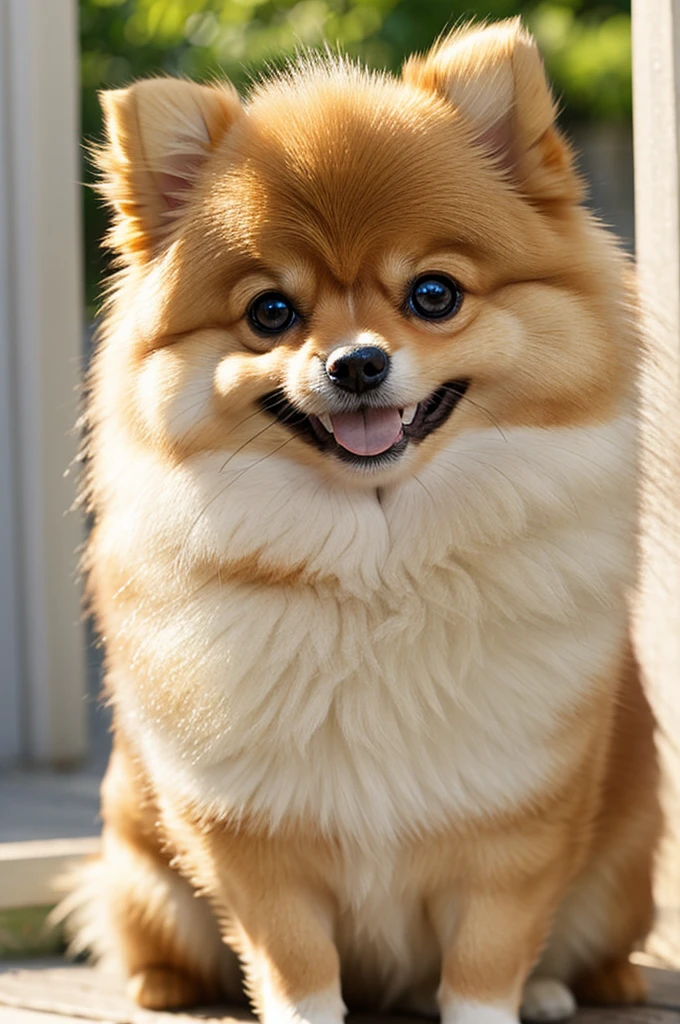 Pomeranian with shining hair and smiling face