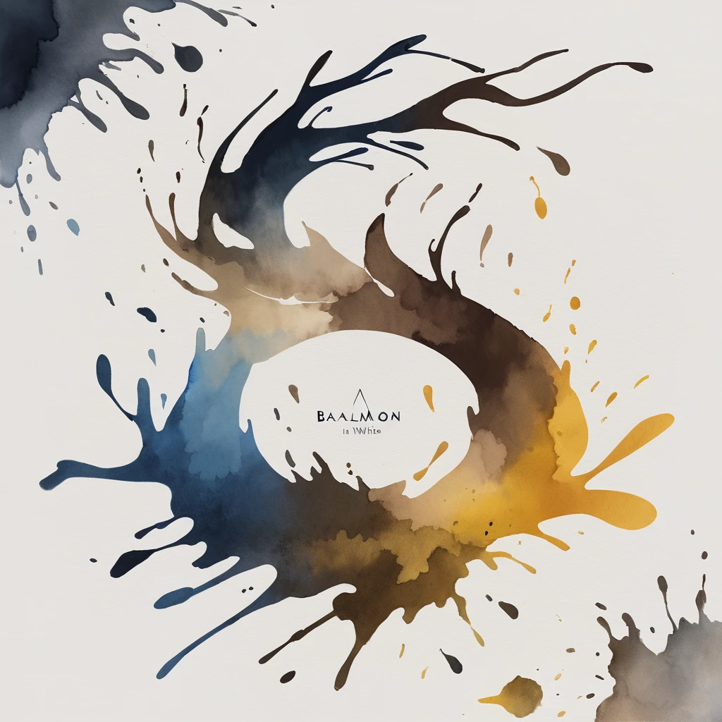 Baalmon in white gray white-brown dark-blue black and yellow color palette with background, ink stain art style