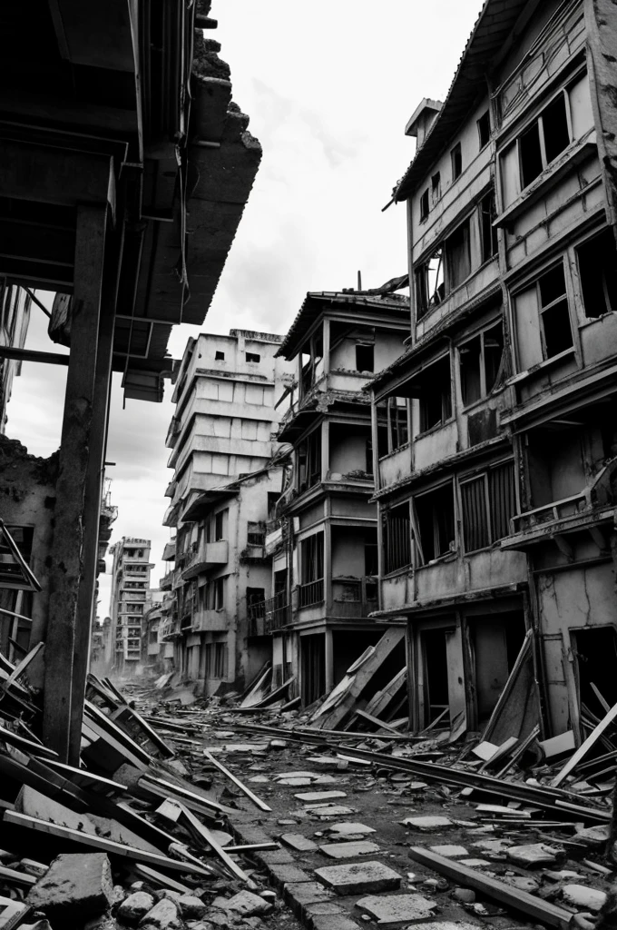 A world in ruins anime manga style in black and white