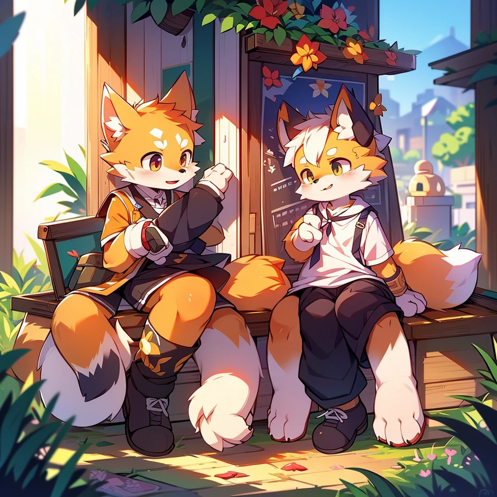 Yellow fur，Canine, fox motif, boy, uniform,expensive，
