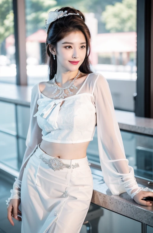 1 girl, Korean model, extremely beautiful, perfect body. Photo taken with Canon EOS R5 85mm f/11 Camera, ((sharp)) mode of people and surrounding scenery. Image quality ((8K)), ((lifelike)), ((masterpiece)), ((sharp and highest contrast)), ((great depth of field)), ((light stereolithography)). ((Pink hair)), long and smooth, the wind blows it beautifully under the bright sunlight. Beautiful face, perfect and sexy, holy, perfectly balanced, ((beautiful in every detail)), ((shiny)), ((high-end cosmetic makeup)), ((shiny bright, radiant)). Bright smile, pure white teeth and details. Seductive glossy red lips, ((brilliant glossy red lipstick)). The eyes are brown, glossy, seductive, ((sharp makeup)), realistic, ((wet eyes)) and detailed. Pink eyeshadow, long eyelashes, blush, high-end cosmetics. Two delicate eyelids, perfectly beautiful and detailed, black eyelashes. Eyebrows are curved, sparse, sharp and detailed. High and detailed nose. Cheeks are prominent and detailed. ((Ivory white, bright white skin)), detailed pores, ((shiny skin)), smooth, rosy, flawless skin texture. Long, shiny legs. Beautiful, perfect hands, ((no flaws)). ((Light shines directly on the face)), bright sunlight, ((shines light on the front part of the girl's body)).
Earrings, necklace, belt, ((thin shirt)), ((shiny leather skirt)), high heels, bracelets.
Close-up photo of girl on the street, ((white snow)), cold wind, icy, cold, numb, ((frozen)), snowflakes, lonely, magical, dreamy, waiting , ((hope)), ((an ancient spear)).
